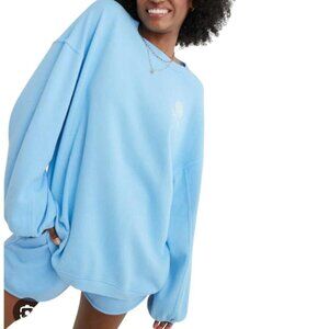 Aerie Smiley Real Crew Oversized Baby Blue Sweatshirt Trending Size XS